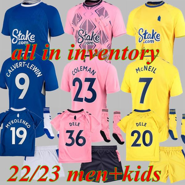 

everton 2022 2023 kids kit soccer jerseys calvert lewin richarlison keane demarai gray doucoure townsend sigurdsson goalkeeper pickford toff, Black;yellow