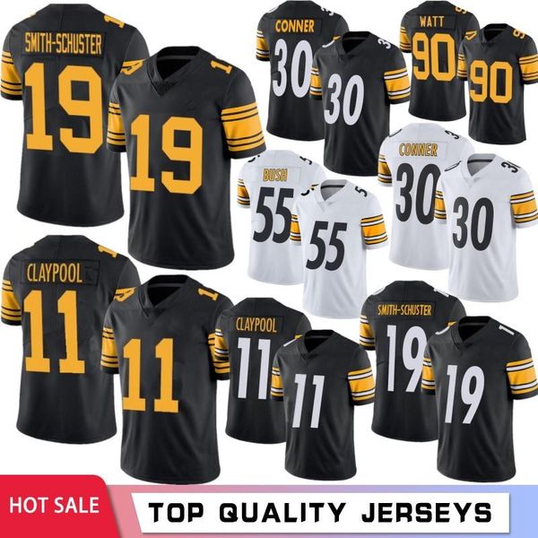 

college wear juju smith-schuster football jerseys 11 chase claypool men jersey t.j. watt fitzpatrick devin bush troy roethlisberger polamalu, Black