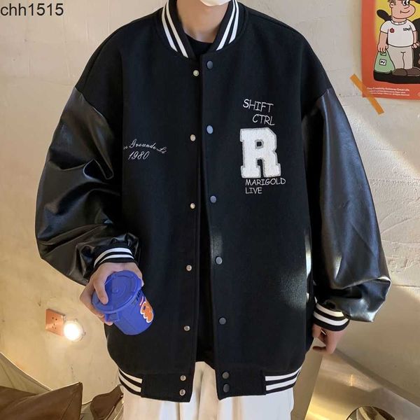 

oversize woolen baseball jacket embroidery plus fat coat men's and women's spring and autumn couple's coat, Black;brown