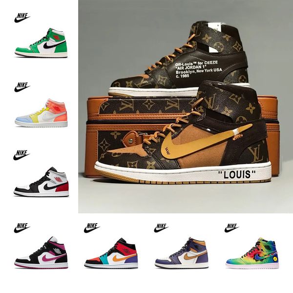 

40 colors mens womens jordan aj1 basketball shoes 1s jumpman 1 high mid university blue chill hyper royal fashion sneakers sports trainers n, Black