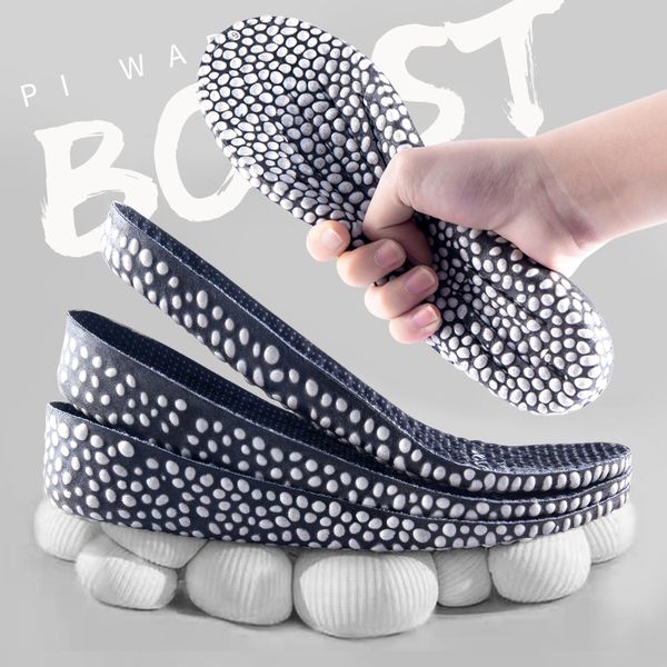

1.5-3.5cm high-end invisible height increase insoles soft elastic breathable shock absorption sport running shoes pads unisex, Black