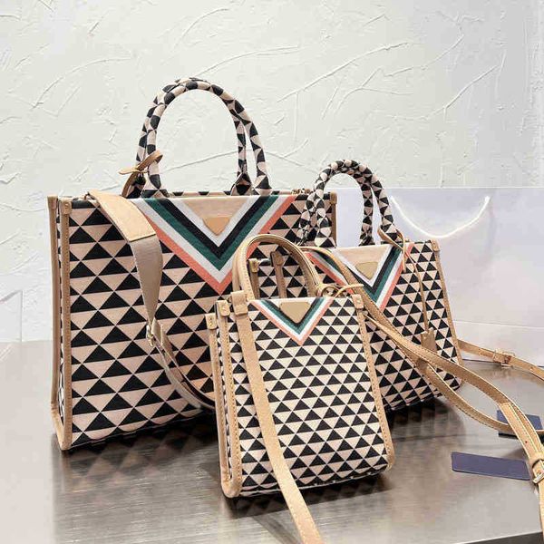 

3 sizes luxury triangle print shopping tote bag women high capacity shoulder bag designer handbags crossbody bags lady elegant mummy totes