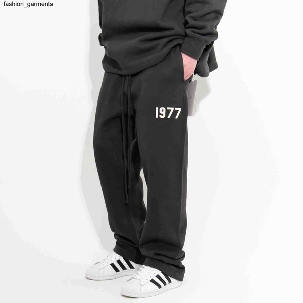 

designer essential digital flocking printed loose straight pants, Black