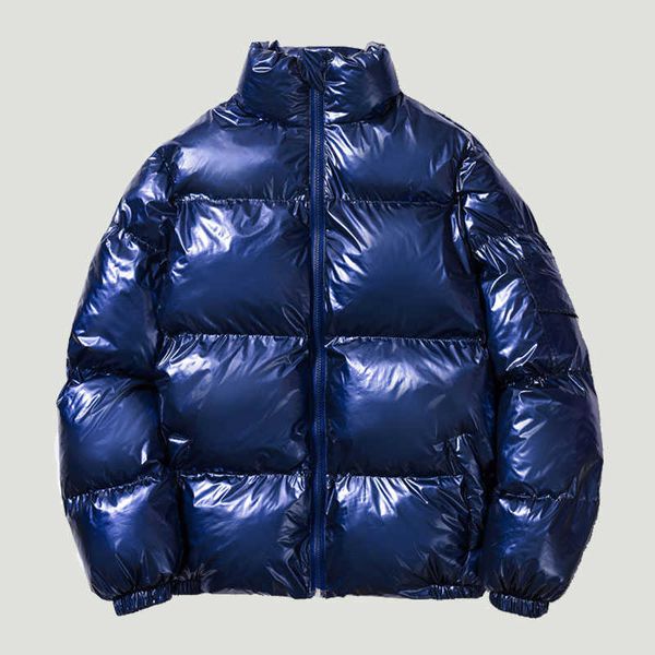 

men's jackets glossy padded jacket mens hip hop winter thicken warm solid color parkas korean casual loose stand collar zipper outwear, Black;brown