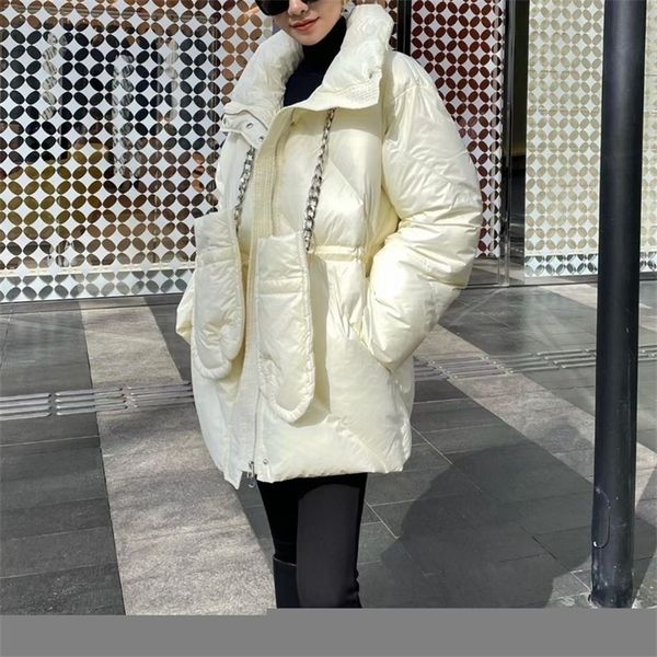 

women s down parkas winter stand collar waist long sleeve jacket women with gloves warm fashion coat 220915, Black