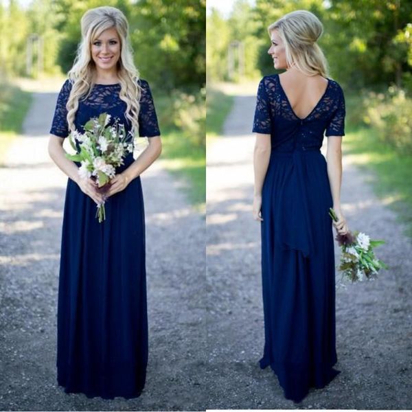 

country style bridesmaid dresses long for weddings navy blue chiffon short sleeves illusion lace sequin purple maid of honor gowns, White;pink