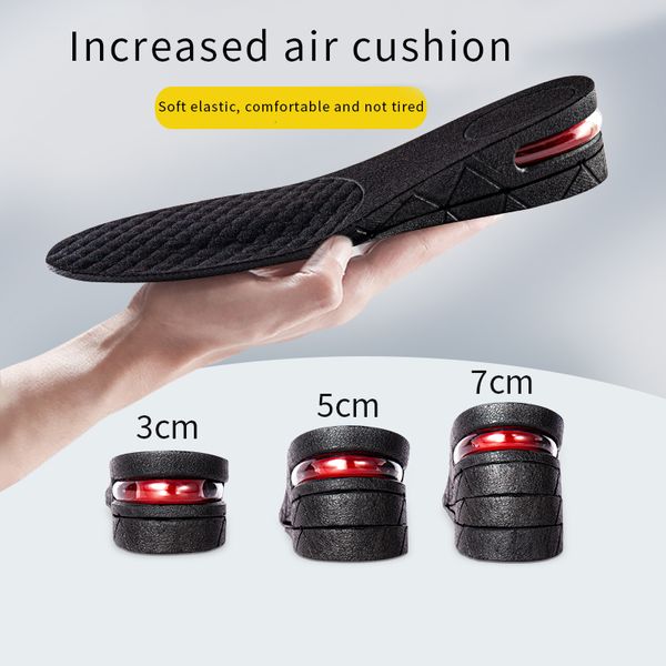 

3-9cm height increase insole cushion height lift adjustable cut shoe heel insert taller support absorbant foot pad women, Black