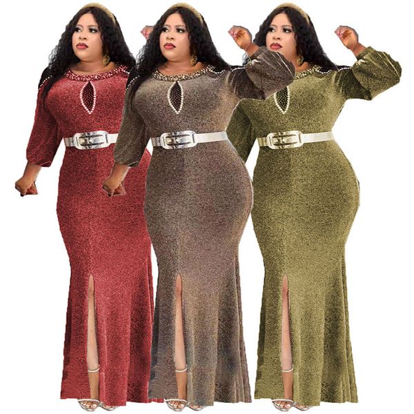 

luxury mermaid evening dresses sheer jewel neck beaded sequins african front split prom dress long sleeves illusion sweep train formal party, Black;red