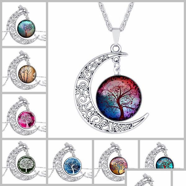 

pendant necklaces tree of life necklaces moon gemstone women pendant hollow carved 8 mix jewelry drop delivery 2022 pendants dhgtc, Silver