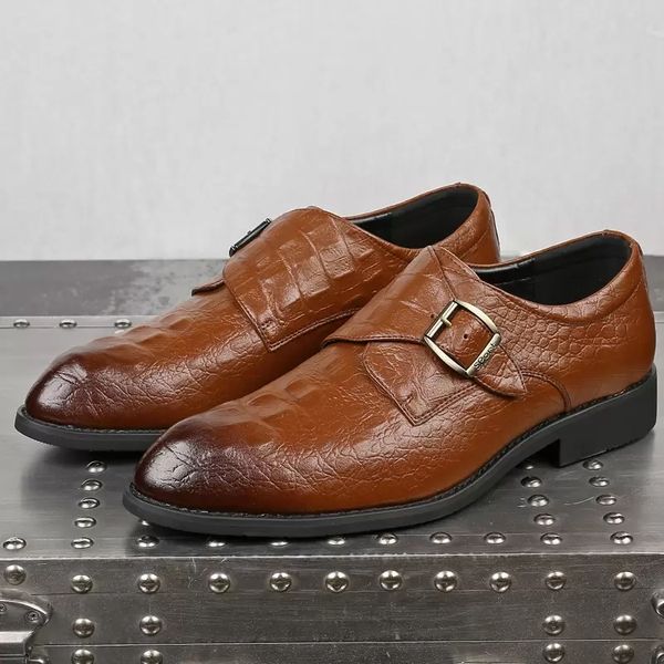 

men shoes casual shoes wedding oxfords new leather crocodile pointed toe vintage business formal dress loafers, Black