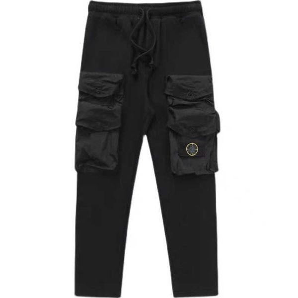 

designer pants mens sweatpants cotton embroidered pocket overalls man hip hop oversize casual trousers, Black