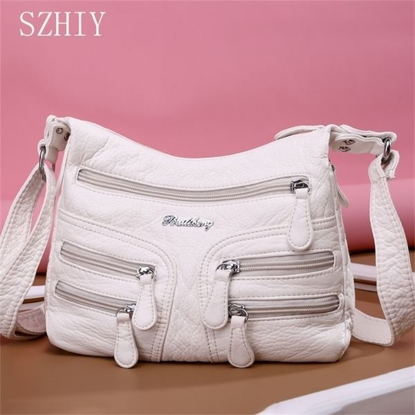 

small soft shoulder bag casual women bag wash white leather crossbody adjustable multipocket ladies pocket bolsa de ombro 220707