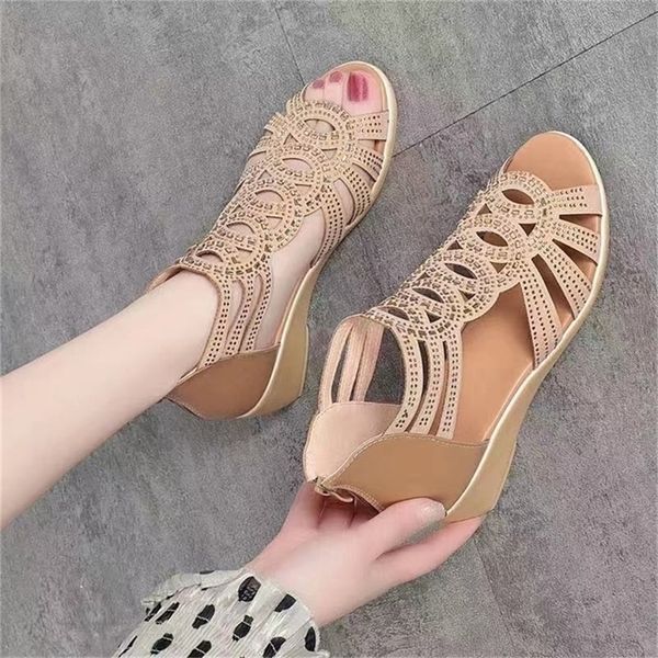 

woman sandals women cyrstal comfortable pumps ladies fashion wedges female rome bling hollow out shoes women s zip footwear l220725, Black