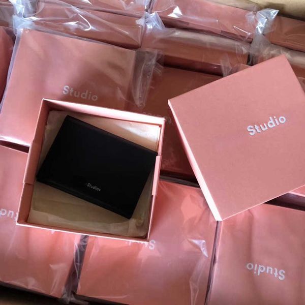 

acnes brown leather wallet studio designer card holder coin purse smiley black mini card pack portable leather bifold purse men women, Brown;gray