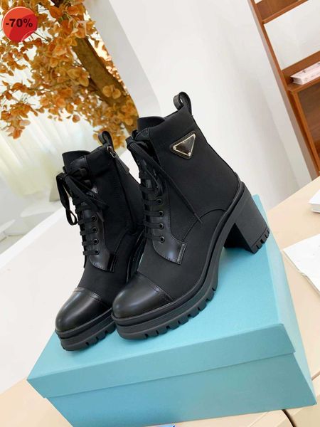 

2021 designer leather and nylon ankle boots brushed laced boot women biker australia platform heels winter outdoor sneakers size 35-41, Black