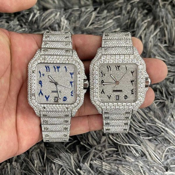 

wristwatches d68 luxury mens watch 4130 movement watch for men 3255 montre de luxe mosang stone iced vvs1 gia watch diamond watchs wristwatc, Slivery;brown