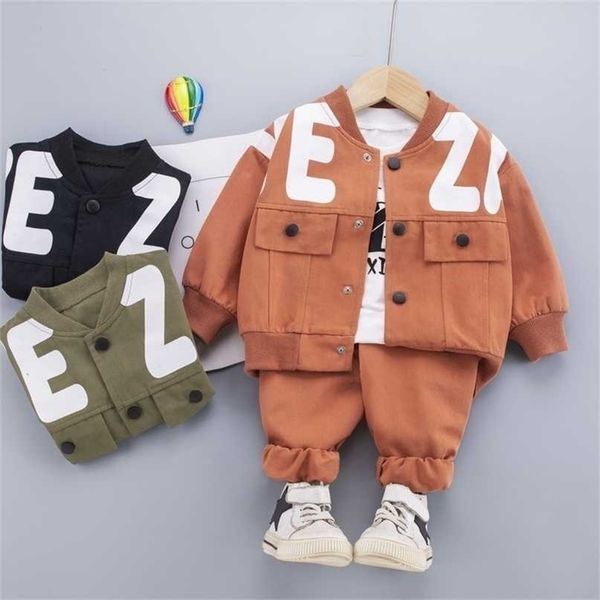 

boys clothing sets children fashion cartoon baby long sleeve t-shirt coat and pants suit 3pcs outfits kids sport suit1-4 years 211104, White
