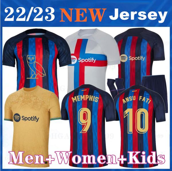 

lewandowski 22 23 pedri soccer jersey adama gavi r. araujo 2022 2023 barcelona fc ansu fati memphis dest football shirt men women kit kids e, Black;yellow