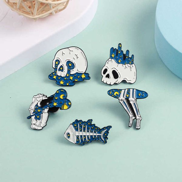 

personalized and creative series brooch starry sky fish bone love skull hand trend badge jewelry, Gray