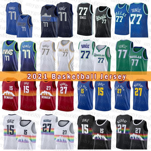 

dalla maverick denvers nugget basketball jersey 41 15 luka doncic jamal murray 2021 2022 new 77 27 dirk nowitzki nikola orange jokic contras, Black;red