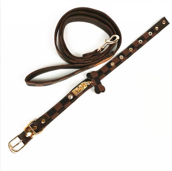 

brown luxury pet collars leather popular print dog leashes fashion pet neck