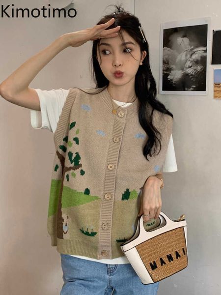 

women's sweaters kimotimo graffiti jacquard knitted vest women japanese loose outfit sweater vest 2022 autumn age reduction short vest, White;black