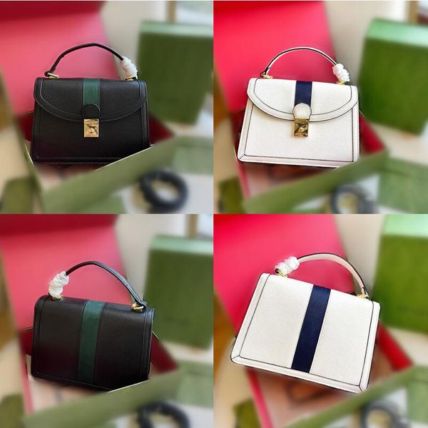 

designer lux ss22 handheld postman bag black striped ribbon handbag magnetic buckle metal lock catch white leather single shoulder bag cotto