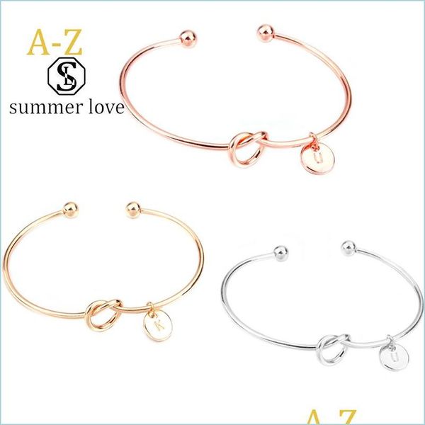

link chain trendy 26 letter knot bracelet bangle fashion zinc alloy round pendant chain gold sier bridesmaid jewerly gift -y drop de dheju, Black