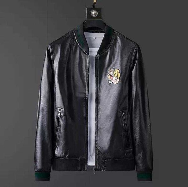 

men's jackets embroidery tiger faux leather designer jacket mens zipper slim fit short hip hop casual skull sport motorcycle coat biker, Black;brown