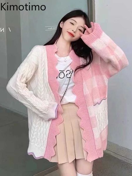 

women's sweaters kimotimo colorblock plaid sweater vest women 2022 autumn wavy edge loose knitted jacket korean gentle sweet twisted ve, White;black