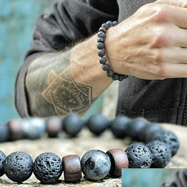 

beaded mens lava rock essential oil diffuser bracelets for women natural stone magnetic wooden beads charm diy fashion jewelry in dr dh0q3, Black