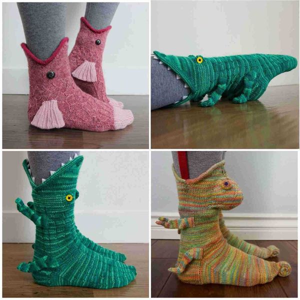 

party supplies christmas socks shark chameleon crocodile knit socks cute winter warm floor thickened sock new year gifts cy99, Black;white
