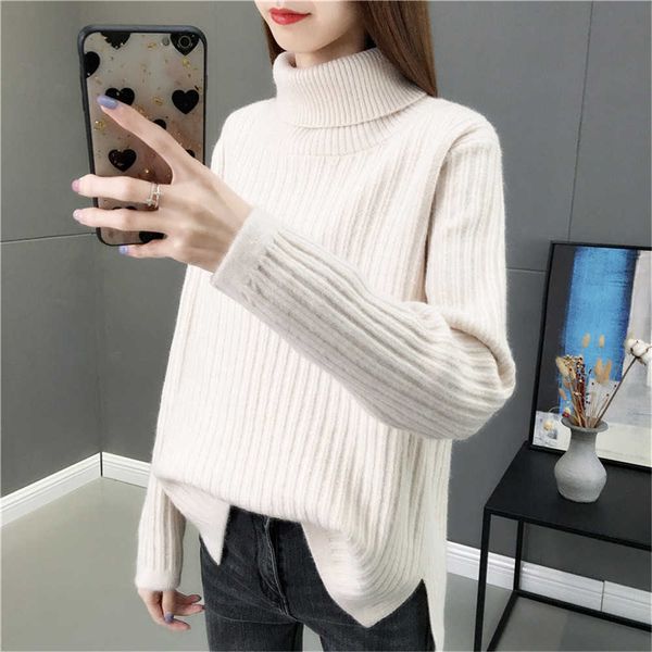 

women's sweaters 2022 autumn winter thick sweater women knitted ribbed sweater put on long sleeves turtleneck slim jumper soft warm swe, White;black
