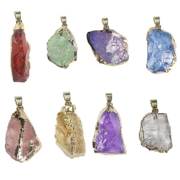 

reiki healing jewelry charms colorful crystal pendants raw rock mineral stone irregular pendulum natural quartz stone pendant for women, Bronze;silver