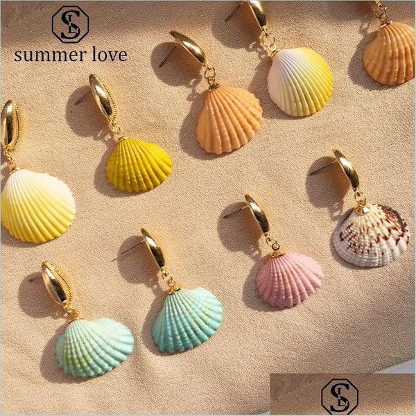 

stud vintage cowrie shell earring for women girls boho gold plated geometric drop statement sea summer beach jewelry-y delivery 2022 j dhgec, Golden;silver