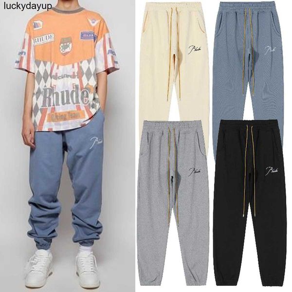

men's pants designer fashion brand rhude letter embroidery terry pants sports casual streetwear pants, Black