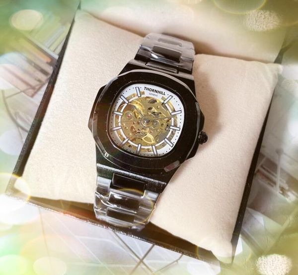

hollow skeleton square dial mens watch 40mm automatic movement ss men mechanical stainless steel self-wind retro imported crystal mirror wri, Slivery;brown
