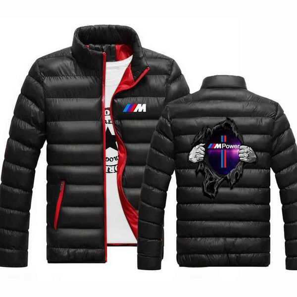 

2022 bmw power style stand collar men ultra parkas jacket winter clothes cotton warm male print coats streetwear plus size272h, Black;brown