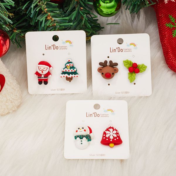 

10pair christmas earrings fashion creativity santa claus snowman asymmetry ear studs, Golden;silver