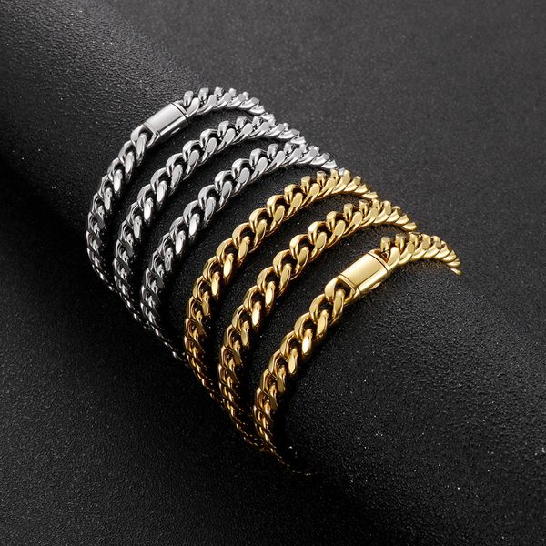 

hip hop titanium steel cuban link chain bracelets simple men stainless steel jewelry, Black