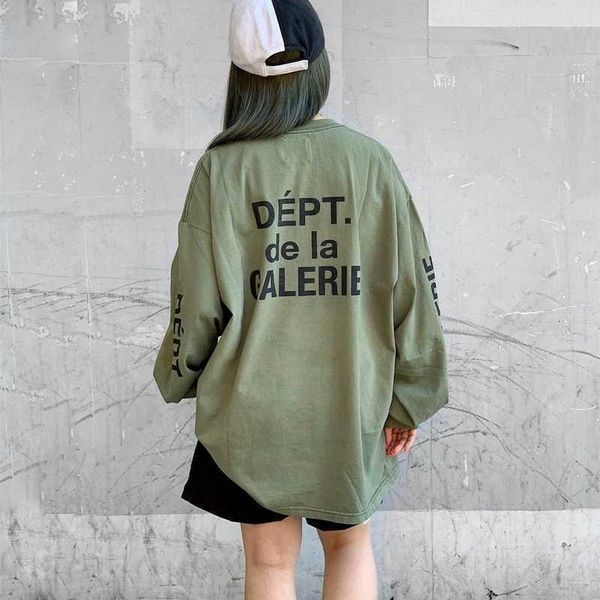 

designer gallerydept mens hoodies gary dept gd fog high street washing water used printing army green long sleeve tshirt men, Black