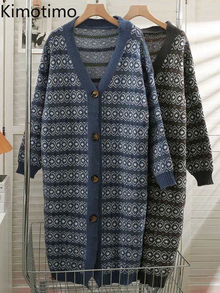 

women's sweaters kimotimo jacquard mid length knitted vest women autumn single breasted sweater jacket korean chic retro long sleeves l, White;black