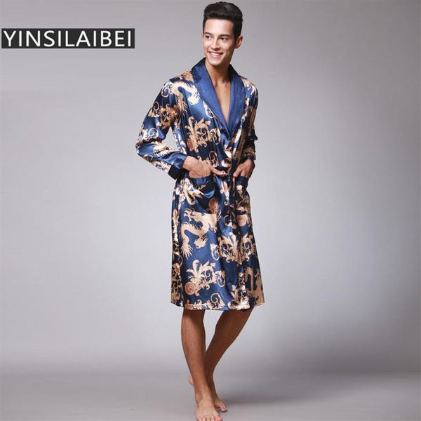 

dragon men's sleepwear male robe plus size men bathrobe faux silk satin nightgown kimono homme home wear for men sy109#10259h, Black;brown