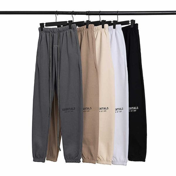 

men's and women's cotton pants 2022 fashion brand autumn winter essential new double line reflective bunches plush leisure sports, Black