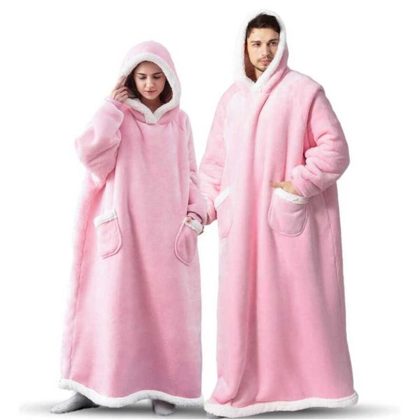 

others apparel hoodie blanket winter soft fleece wearable sofa plush hooded blanket warm plush sherpa fluffy weighted tv blanket with sleeve, Black;white