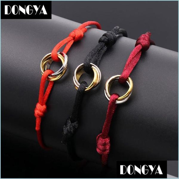

charm bracelets fashion brand women lover bangle handmade rope chain bracelet charm titanium stainless steel three circles carter dr dhocw, Golden;silver