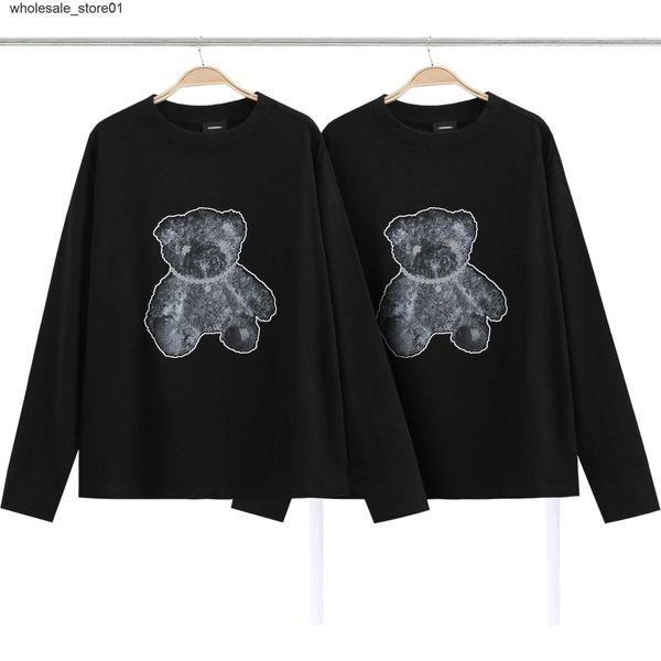 

men's hoodies designer sweatshirts we11done autumn reflective necklace luminous bear long sleeved t-shirt loose sweater female hoodie, Black