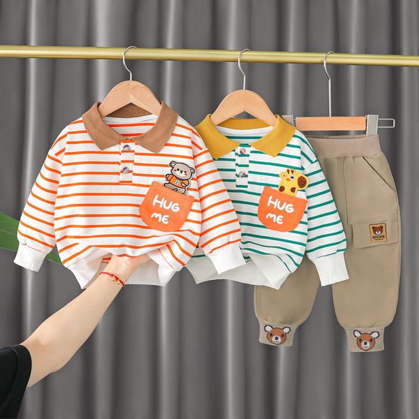 

baby clothing sets toddler boys tracksuit stripes hoodie pants set outfits casual clothes, White