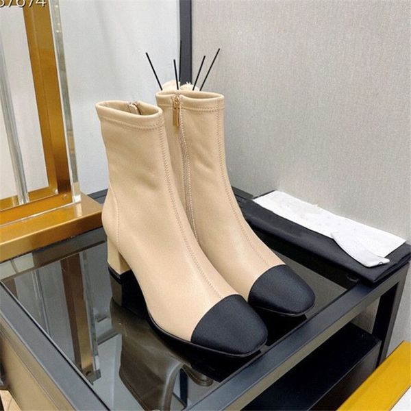 

casual shoes autumn and winter classic color matching square head ankle boots side zipper women fashion boot size 35-41, Black