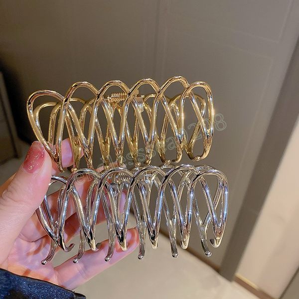 

large irregular hollow out hair claw clamps hairpins metal punk style barrettes women vintage headgear hair accessories, Slivery;golden